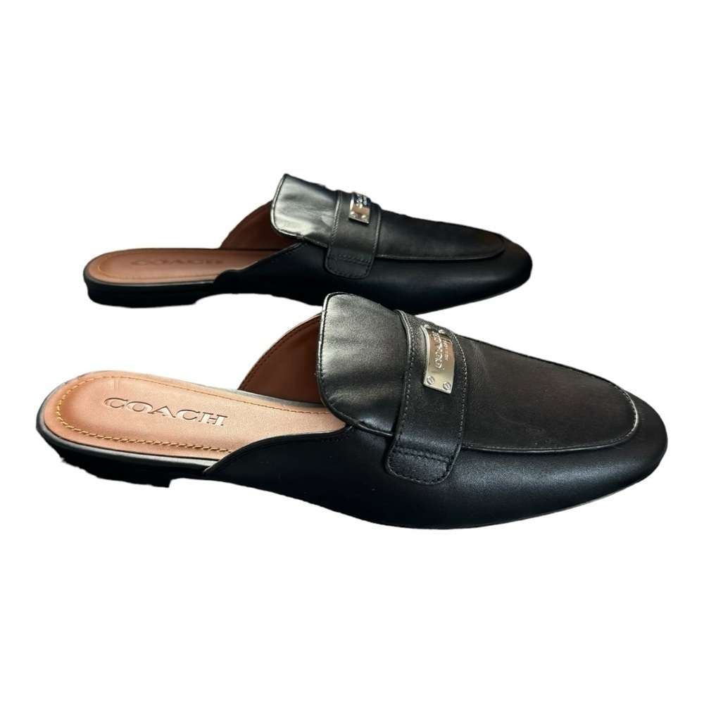 COACH Shea Black Leather Mules Slides Size 9.5 - Picture 10 of 11